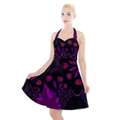 Background Red Purple Black Color Halter Party Swing Dress  by Pakrebo