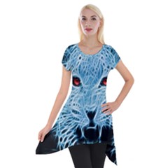 Animals Leopard Fractal Photoshop Short Sleeve Side Drop Tunic by Pakrebo