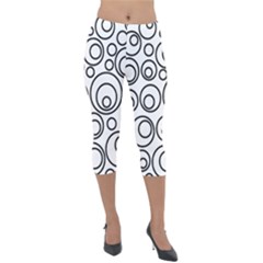 Abstract Black On White Circles Design Lightweight Velour Capri Leggings  by LoolyElzayat