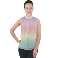 Balmy Pastel Seashore Mock Neck Chiffon Sleeveless Top by retrotoomoderndesigns