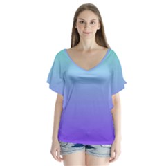 Turquoise Purple Dream V-neck Flutter Sleeve Top by retrotoomoderndesigns