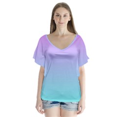 Pink Aqua Dream V-neck Flutter Sleeve Top by retrotoomoderndesigns