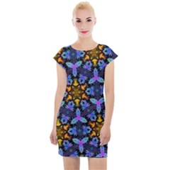 Blue Flowers Wallpaper Backgrounds Cap Sleeve Bodycon Dress by Pakrebo