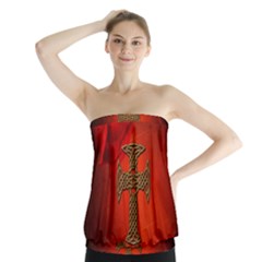 Wonderful Celtic Cross On Vintage Background Strapless Top by FantasyWorld7