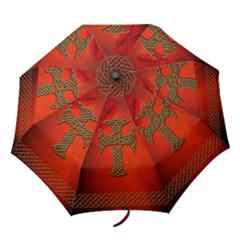 Wonderful Celtic Cross On Vintage Background Folding Umbrellas by FantasyWorld7