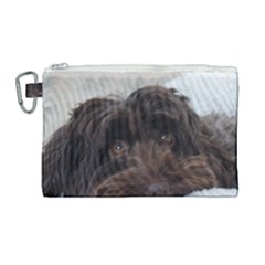 Laying In Dog Bed Canvas Cosmetic Bag (large) by pauchesstore