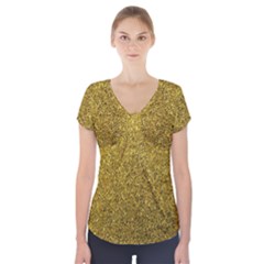 Gold Sparkles Short Sleeve Front Detail Top by retrotoomoderndesigns