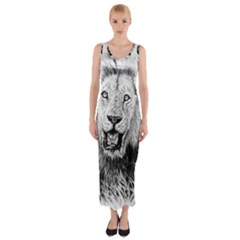 Lion Wildlife Art And Illustration Pencil Fitted Maxi Dress by Sudhe