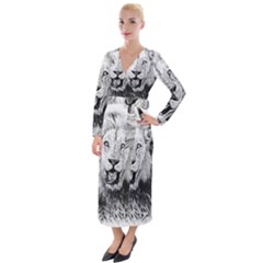 Lion Wildlife Art And Illustration Pencil Velvet Maxi Wrap Dress by Sudhe