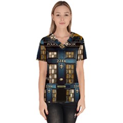 Tardis Sherlock Holmes 221b Women s V-neck Scrub Top by Sudhe