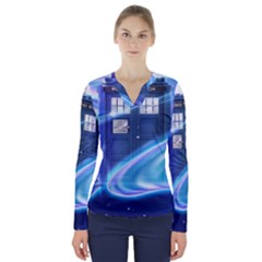 Tardis Space V-neck Long Sleeve Top by Sudhe