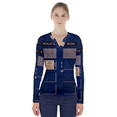 Tardis Poster V-neck Long Sleeve Top by Sudhe