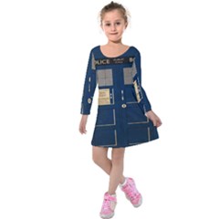 Tardis Poster Kids  Long Sleeve Velvet Dress by Sudhe