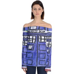 Tardis Painting Off Shoulder Long Sleeve Top by Sudhe