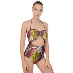 Flashy Logo Scallop Top Cut Out Swimsuit by Sudhe