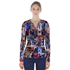 Comic Book Images V-neck Long Sleeve Top by Sudhe