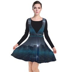 Skyline Night Star Sky Moon Sickle Plunge Pinafore Dress by Sudhe