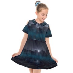 Skyline Night Star Sky Moon Sickle Kids  Short Sleeve Shirt Dress by Sudhe