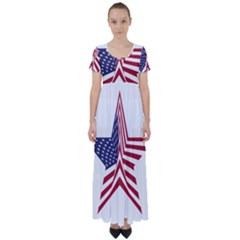 A Star With An American Flag Pattern High Waist Short Sleeve Maxi Dress by Sudhe