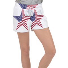 A Star With An American Flag Pattern Women s Velour Lounge Shorts by Sudhe