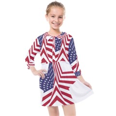 A Star With An American Flag Pattern Kids  Quarter Sleeve Shirt Dress by Sudhe