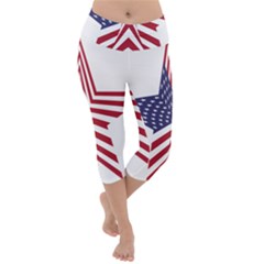 A Star With An American Flag Pattern Lightweight Velour Capri Yoga Leggings by Sudhe