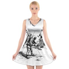 Apollo Moon Landing Nasa Usa V-neck Sleeveless Dress by Sudhe