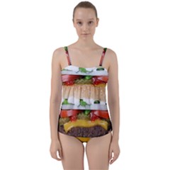 Abstract Barbeque Bbq Beauty Beef Twist Front Tankini Set by Sudhe