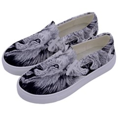 Lion Wildlife Art And Illustration Pencil Kids  Canvas Slip Ons by Sudhe