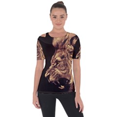 Angry Male Lion Gold Shoulder Cut Out Short Sleeve Top by Sudhe