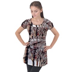 Autumn Fractal Forest Background Puff Sleeve Tunic Top by Sudhe