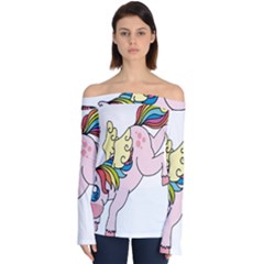 Unicorn Arociris Raimbow Magic Off Shoulder Long Sleeve Top by Sudhe