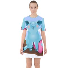 Pig Animal Love Sixties Short Sleeve Mini Dress by Sudhe