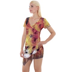 Fractal Lion Short Sleeve Asymmetric Mini Dress by Sudhe