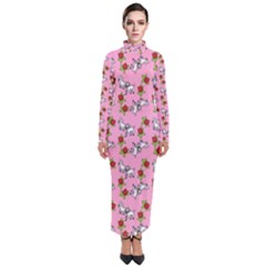 Lamb Pattern Pink Turtleneck Maxi Dress by snowwhitegirl