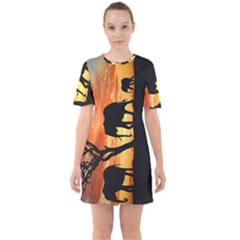 Family Of African Elephants Sixties Short Sleeve Mini Dress by Sudhe