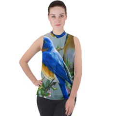 Loving Birds Mock Neck Chiffon Sleeveless Top by Sudhe