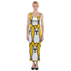 Yellow Owl Background Fitted Maxi Dress by Sudhe