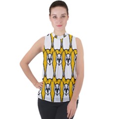 Yellow Owl Background Mock Neck Chiffon Sleeveless Top by Sudhe