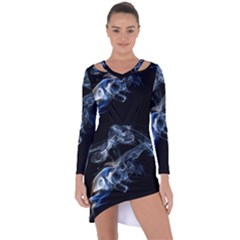 Smoke Flame Dynamic Wave Motion Asymmetric Cut-out Shift Dress by Sudhe