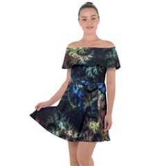 Abstract Digital Art Fractal Off Shoulder Velour Dress by Sudhe