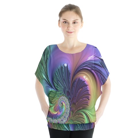 Fractal Artwork Art Swirl Vortex Batwing Chiffon Blouse by Sudhe