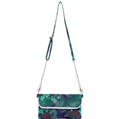 Fractal Turquoise Feather Swirl Mini Crossbody Handbag by Sudhe