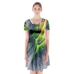 Fractal Art Paint Pattern Texture Short Sleeve V-neck Flare Dress by Sudhe