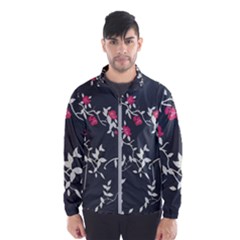 Black And White Floral Pattern Background Windbreaker (men) by Sudhe