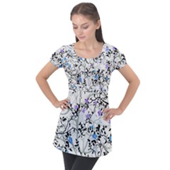 Floral Pattern Background Puff Sleeve Tunic Top by Sudhe