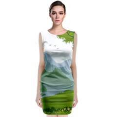 Forest Landscape Photography Illustration Sleeveless Velvet Midi Dress by Sudhe