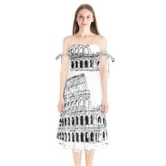 Line Art Architecture Shoulder Tie Bardot Midi Dress by Sudhe