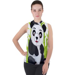 Giant Panda Bear Mock Neck Chiffon Sleeveless Top by Sudhe