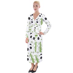 Giant Panda Bear Bamboo Icon Green Bamboo Velvet Maxi Wrap Dress by Sudhe